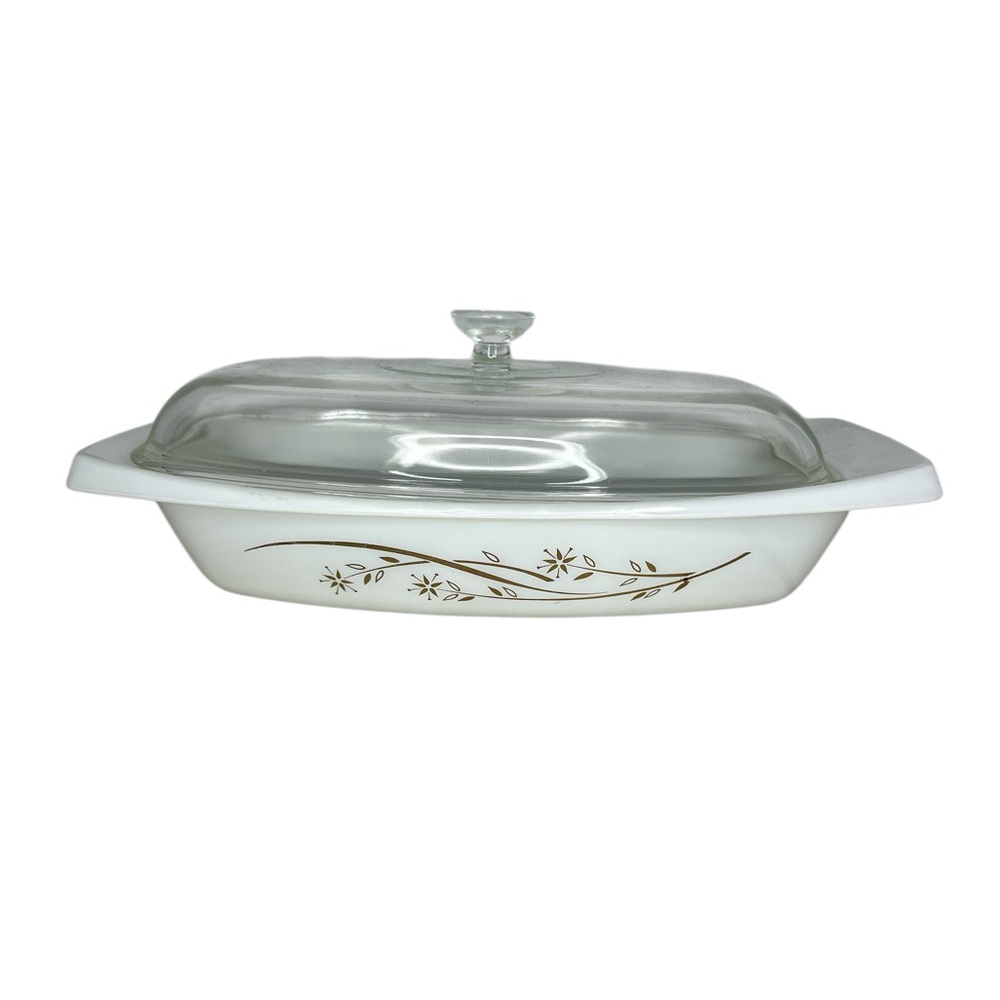 Vintage Pyrex Golden Honeysuckle 1.5 Quart Casserole Dish w/ Glass Lid 033